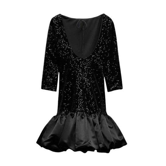 Zara Dresses New Zara Flyaway Skirt Sequin Dress In Black Zw